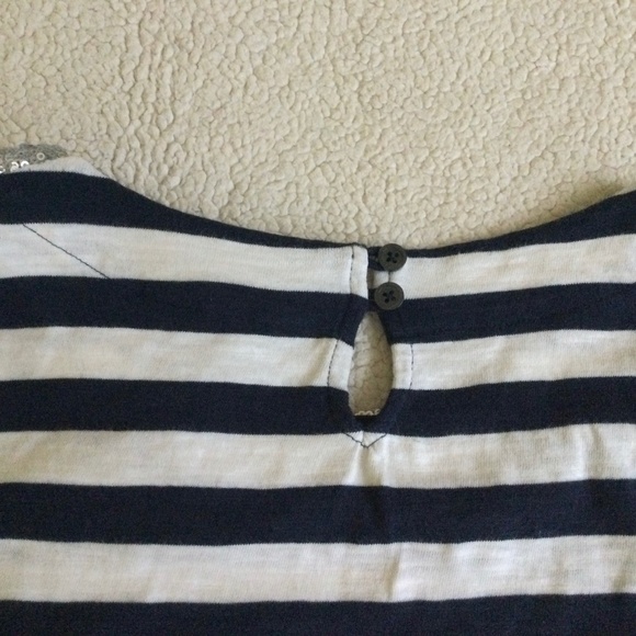Banana Republic Sequin Collar Striped Tee Navy Blue White - Size Medium - Picture 7 of 13